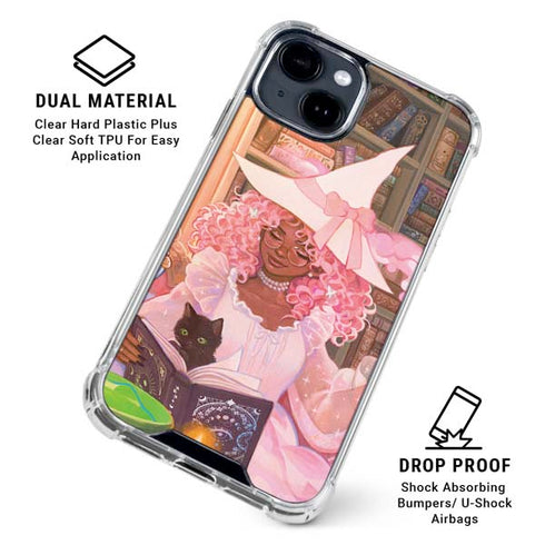 Pink Anime Witch Girls in Library with Cats by Ivy Dolamore iPhone 15 Clear Case