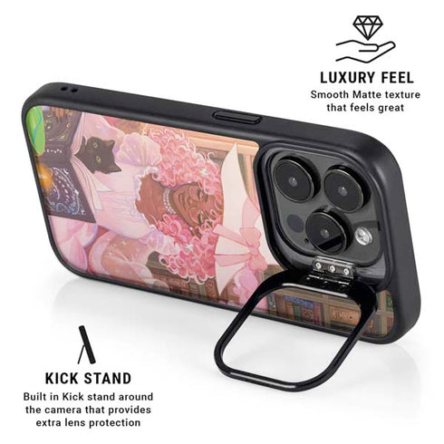 Pink Anime Witch Girls in Library with Cats by Ivy Dolamore iPhone 15 Pro Kickstand Case