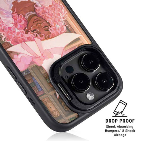 Pink Anime Witch Girls in Library with Cats by Ivy Dolamore iPhone 15 Pro Max Kickstand Case