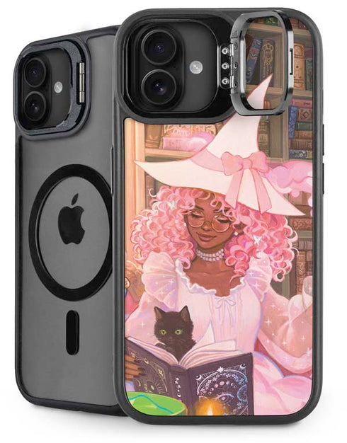 Pink Anime Witch Girls in Library with Cats by Ivy Dolamore iPhone 16 Kickstand Case