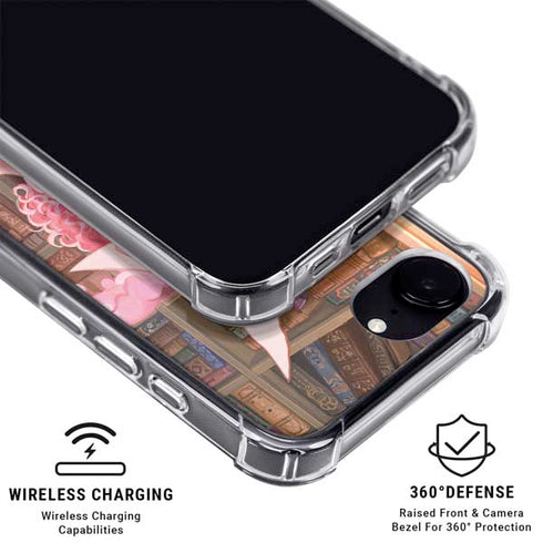 Pink Anime Witch Girls in Library with Cats by Ivy Dolamore iPhone 16e Clear Case