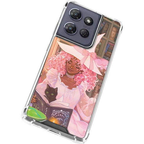 Pink Anime Witch Girls in Library with Cats by Ivy Dolamore Moto G Play 5G (2025) Clear Case