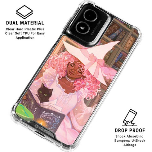 Pink Anime Witch Girls in Library with Cats by Ivy Dolamore Moto G Power 5G (2024) Clear Case