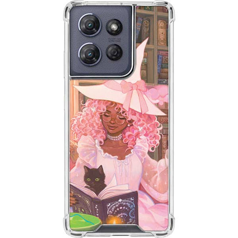 Pink Anime Witch Girls in Library with Cats by Ivy Dolamore Moto G Power 5G (2025) Clear Case
