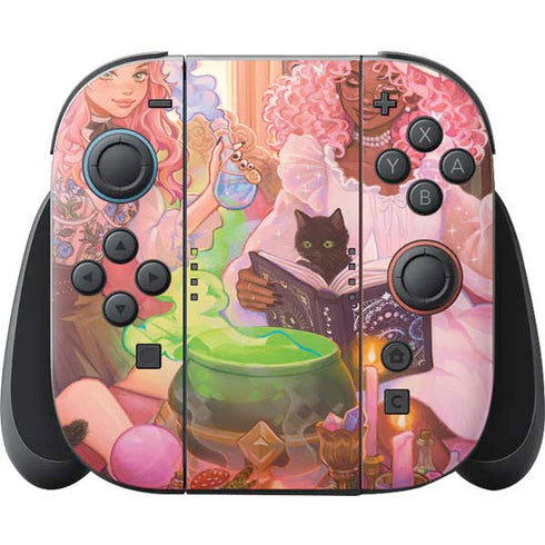 Pink Anime Witch Girls in Library with Cats by Ivy Dolamore Nintendo Skins