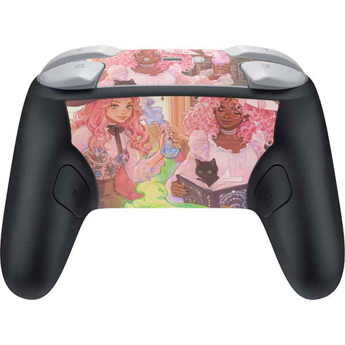 Pink Anime Witch Girls in Library with Cats by Ivy Dolamore Nintendo Switch 2 (2025) Pro Controller Skin