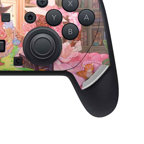 Pink Anime Witch Girls in Library with Cats by Ivy Dolamore Nintendo Switch 2 (2025) Pro Controller Skin