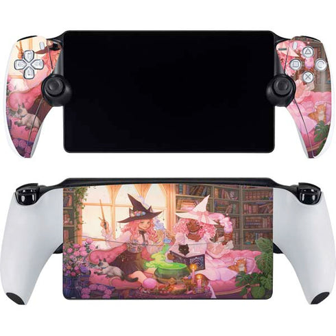 Pink Anime Witch Girls in Library with Cats by Ivy Dolamore PlayStation PS5 Skins