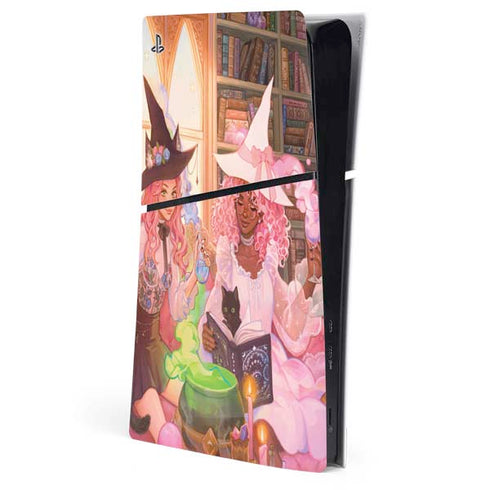 Pink Anime Witch Girls in Library with Cats by Ivy Dolamore PlayStation PS5 Skins