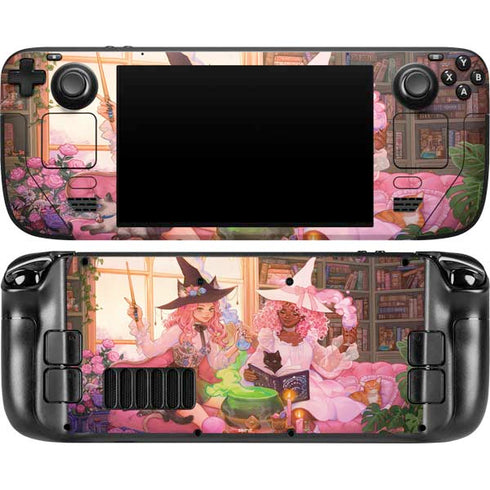 Pink Anime Witch Girls in Library with Cats by Ivy Dolamore Steam Deck Handheld Gaming Computer OLED Skin