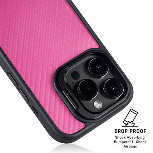 Pink Carbon Fiber Specialty Texture Material iPhone 15 Pro Kickstand Case