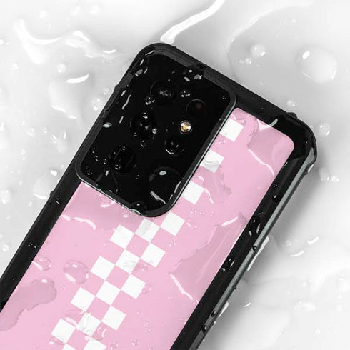Pink Checkerboard Galaxy S24 Ultra Waterproof Case