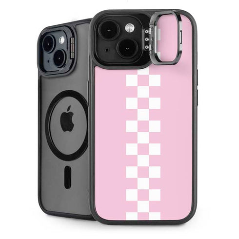 Pink Checkerboard iPhone 15 Plus Kickstand Case