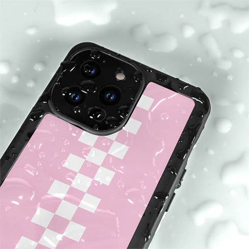Pink Checkerboard iPhone 15 Pro Waterproof Case