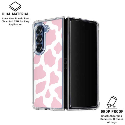 Pink Cow Print Galaxy Z Fold7 Clear Case