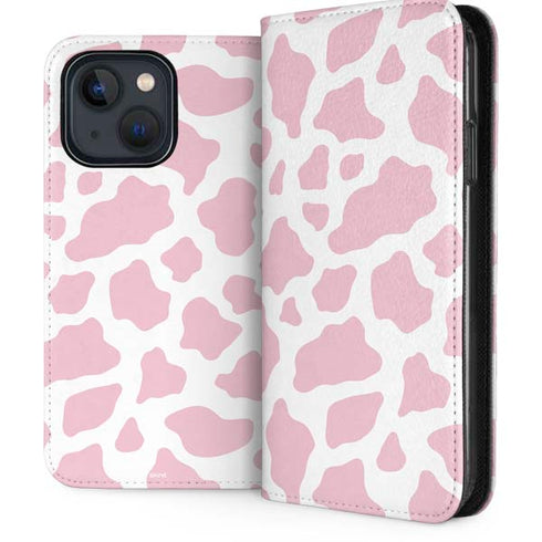 Pink Cow Print iPhone 15 Folio Case