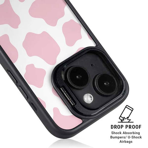 Pink Cow Print iPhone 15 Plus Kickstand Case