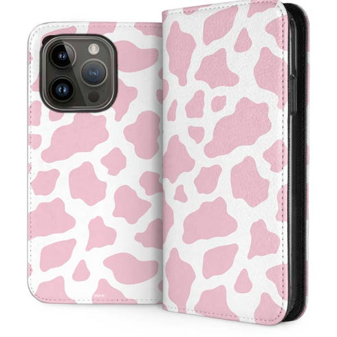 Pink Cow Print iPhone 15 Pro Folio Case