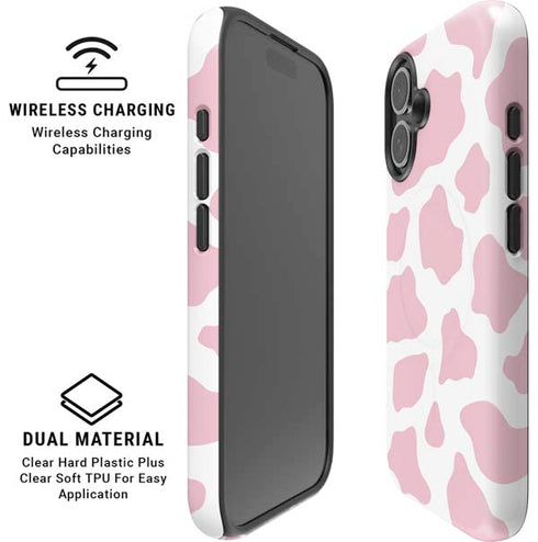 Pink Cow Print iPhone 16 Magsafe Impact Case