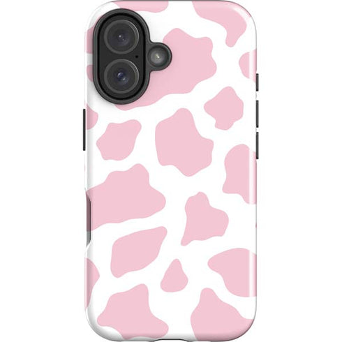 Pink Cow Print iPhone 16 Plus Impact Case
