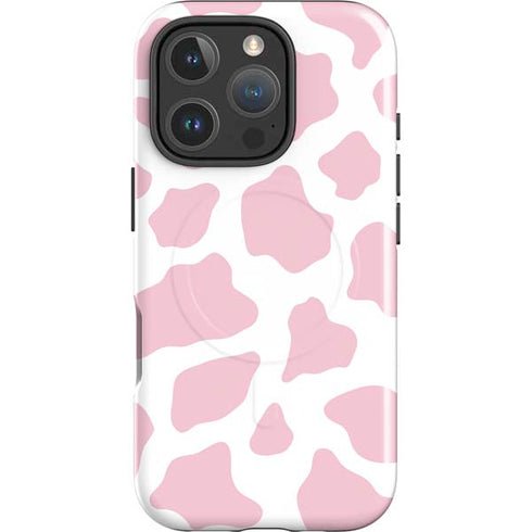 Pink Cow Print iPhone 16 Pro Magsafe Impact Case