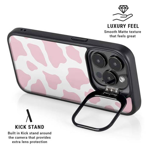Pink Cow Print iPhone 16 Pro Max Kickstand Case