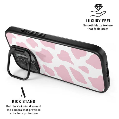 Pink Cow Print iPhone 17 Kickstand Case