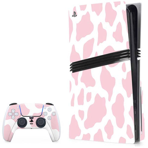 Pink Cow Print PS5 Pro Disk Bundle Skin