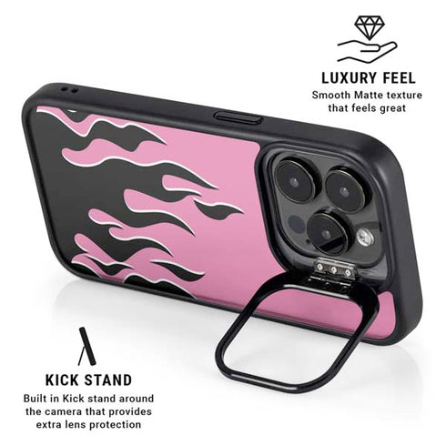 Pink Flames iPhone 15 Pro Kickstand Case