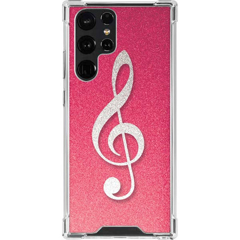 Pink Glitter Music Note Galaxy S23 Ultra Clear Case