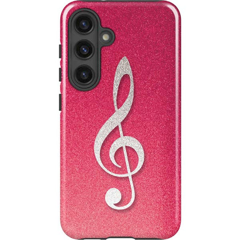 Pink Glitter Music Note Galaxy S25 Plus Impact Case