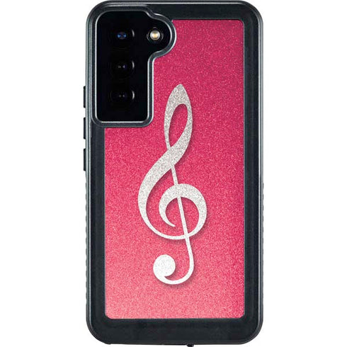 Pink Glitter Music Note Galaxy S24 Plus Waterproof Case