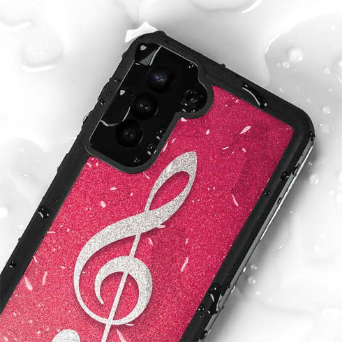 Pink Glitter Music Note Galaxy S24 Plus Waterproof Case