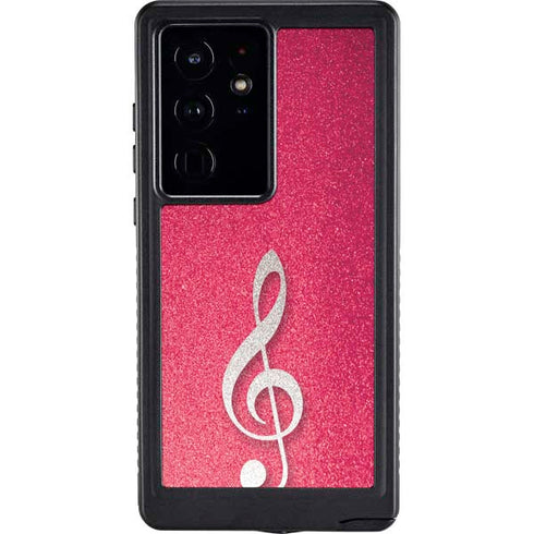 Pink Glitter Music Note Galaxy S24 Ultra Waterproof Case