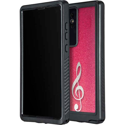 Pink Glitter Music Note Galaxy S24 Ultra Waterproof Case