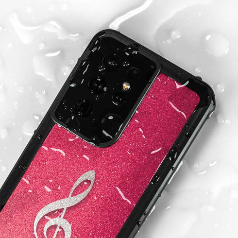 Pink Glitter Music Note Galaxy S24 Ultra Waterproof Case