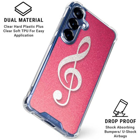 Pink Glitter Music Note Galaxy S25 Clear Case