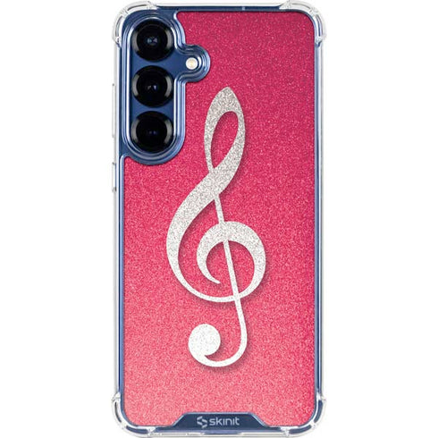 Pink Glitter Music Note Galaxy S25 Plus Clear Case