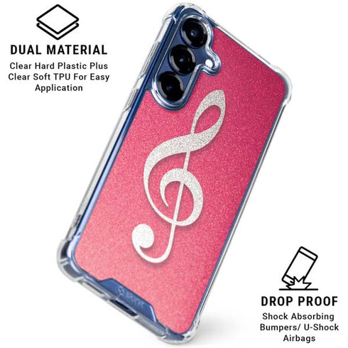 Pink Glitter Music Note Galaxy S25 Plus Clear Case