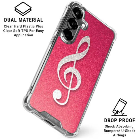 Pink Glitter Music Note Galaxy S26 Plus Clear Case