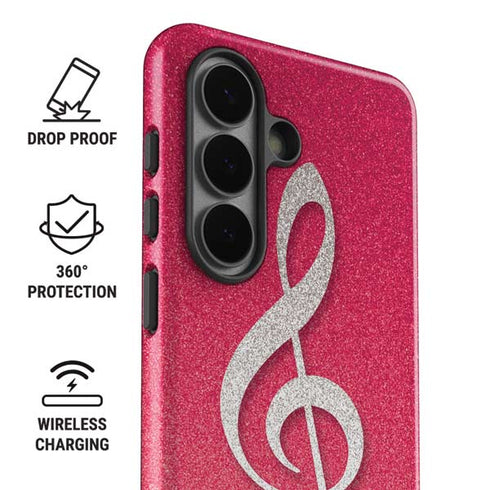 Pink Glitter Music Note Galaxy S26 Plus Impact Case