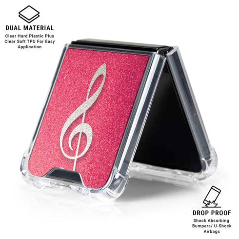 Pink Glitter Music Note Galaxy Z Flip6 Clear Case