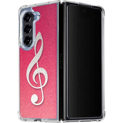Pink Glitter Music Note Galaxy Z Fold5 5G Clear Case