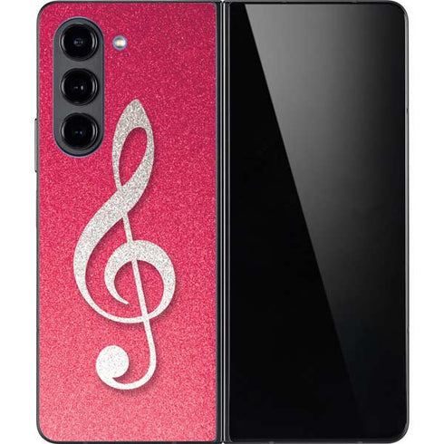Pink Glitter Music Note Galaxy Z Fold5 5G Skin