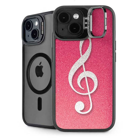Pink Glitter Music Note iPhone 14 Kickstand Case
