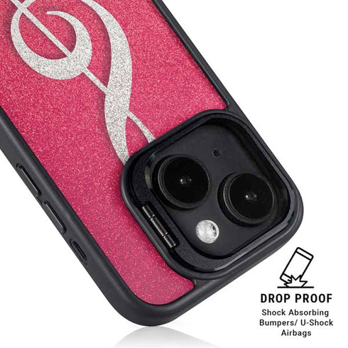 Pink Glitter Music Note iPhone 14 Plus Kickstand Case