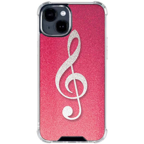 Pink Glitter Music Note iPhone 15 Clear Case