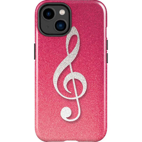 Pink Glitter Music Note iPhone 15 Impact Case
