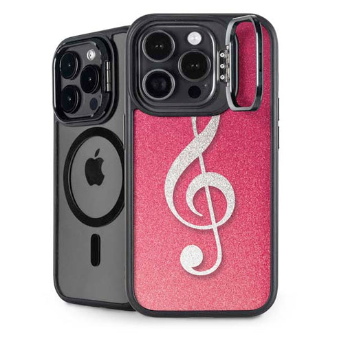 Pink Glitter Music Note iPhone 15 Pro Kickstand Case