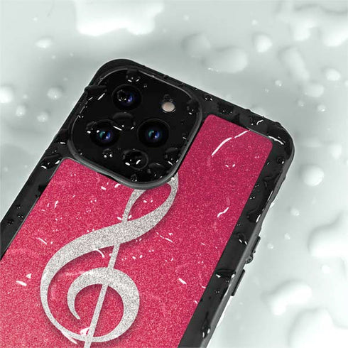 Pink Glitter Music Note iPhone 15 Pro Waterproof Case